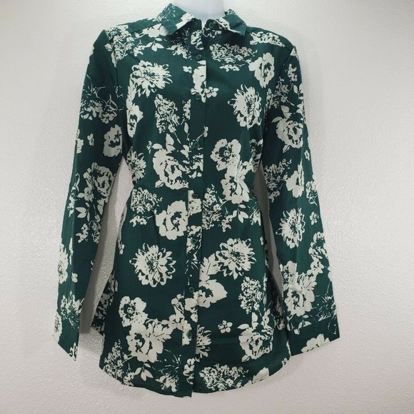 ROAMAN'S Womens Top Long Sleeve Green Floral Butto - Picture 2 of 7